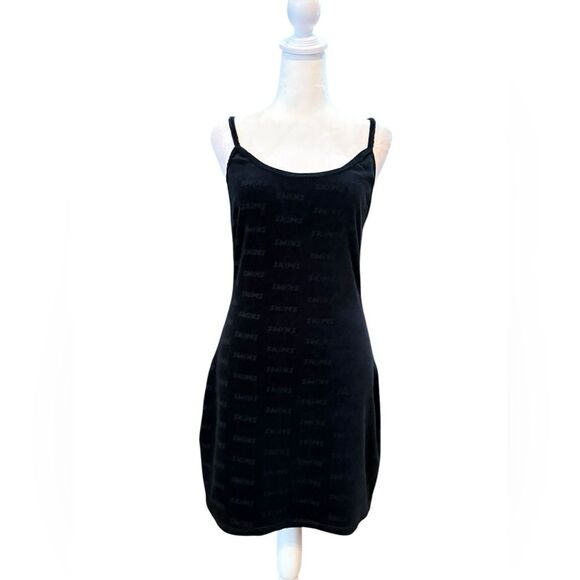 SKIMS Logo Velour Slip Dress in Onyx Black Size Large - Picture 2 of 11